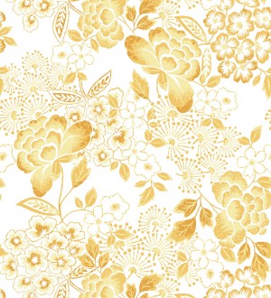 Papel pintado de flores estilo japonés amarillo Amaral 682108