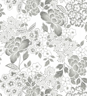 Papel pintado de flores estilo japonés gris Amaral 682109