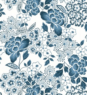 Papel pintado de flores estilo japonés azul Amaral 682110