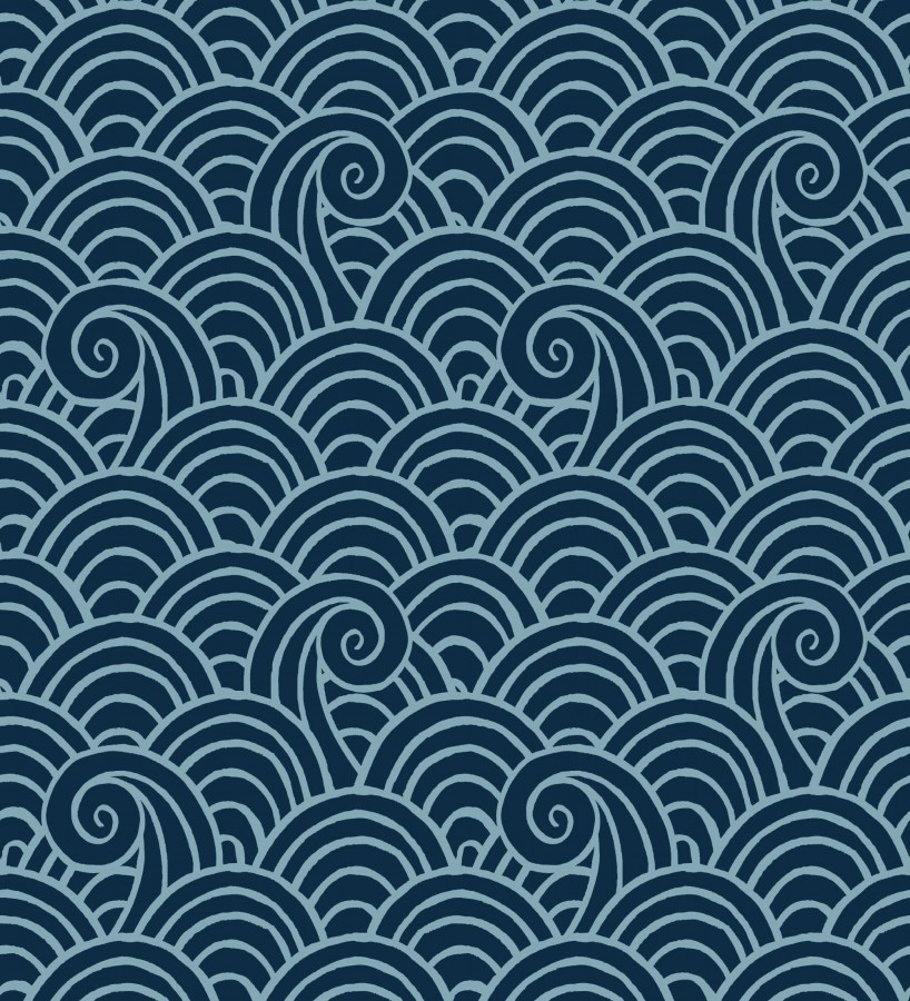 Papel pintado dibujo de olas artístico azul Odette Sea 682111
