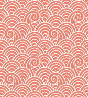 Papel pintado dibujo de olas coral y blanco estilo abstracto Odette Sea 682112