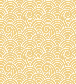 Papel pintado dibujo de olas amarillo y blanco estilo abstracto Odette Sea 682113