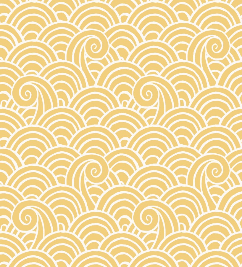 Papel pintado dibujo de olas amarillo y blanco estilo abstracto Odette Sea 682113