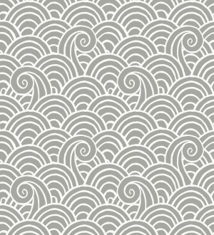 Papel pintado dibujo de olas gris y blanco estilo abstracto Odette Sea 682114