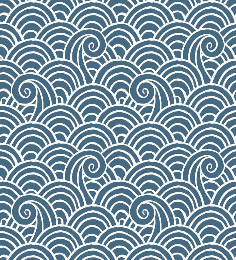 Papel pintado dibujo de olas azul y blanco estilo abstracto Odette Sea 682115