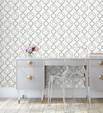 Papel pintado de celosía tradicional color negro Leslie House 682121