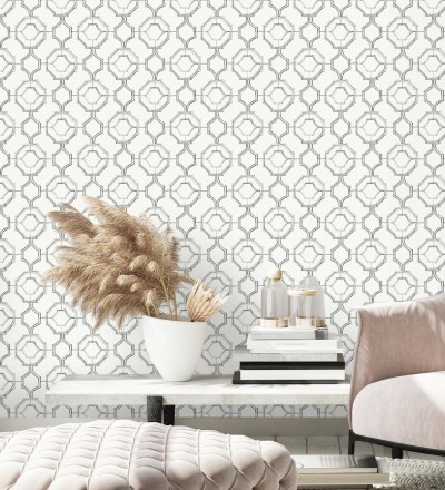 Papel pintado de celosía tradicional color negro Leslie House 682121
