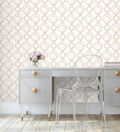 Papel pintado de celosía tradicional color naranja Leslie House 682123