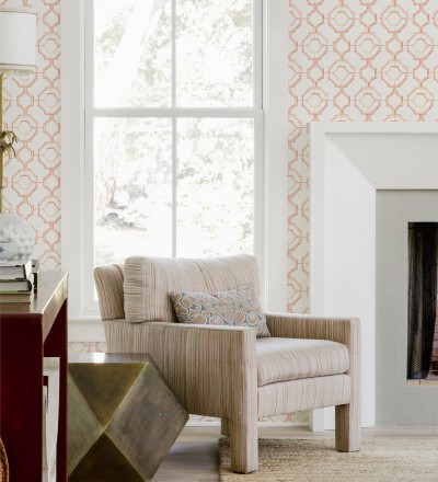 Papel pintado de celosía tradicional color naranja Leslie House 682123