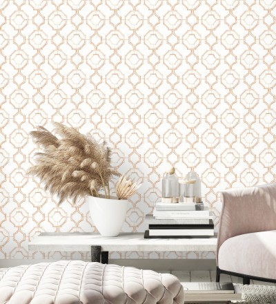 Papel pintado de celosía tradicional color naranja Leslie House 682123