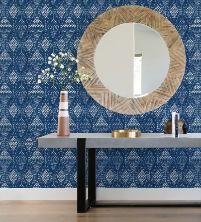 Papel pintado de rombos étnicos color azul estilo hindú Indian Dreams 682126
