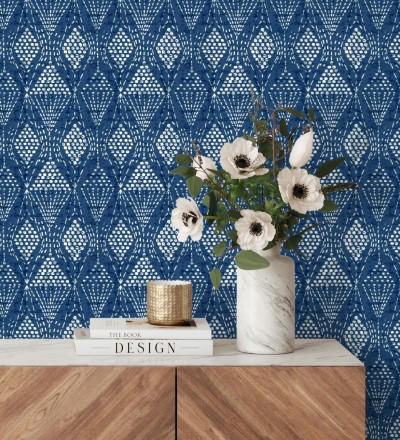 Papel pintado de rombos étnicos color azul estilo hindú Indian Dreams 682126
