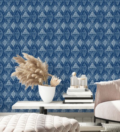 Papel pintado de rombos étnicos color azul estilo hindú Indian Dreams 682126