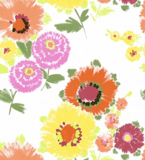 Papel pintado de flores grandes colores intensos en naranja y amarillo Micaela Spring 682129