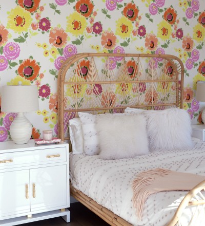 Papel pintado de flores grandes colores intensos en naranja y amarillo Micaela Spring 682129