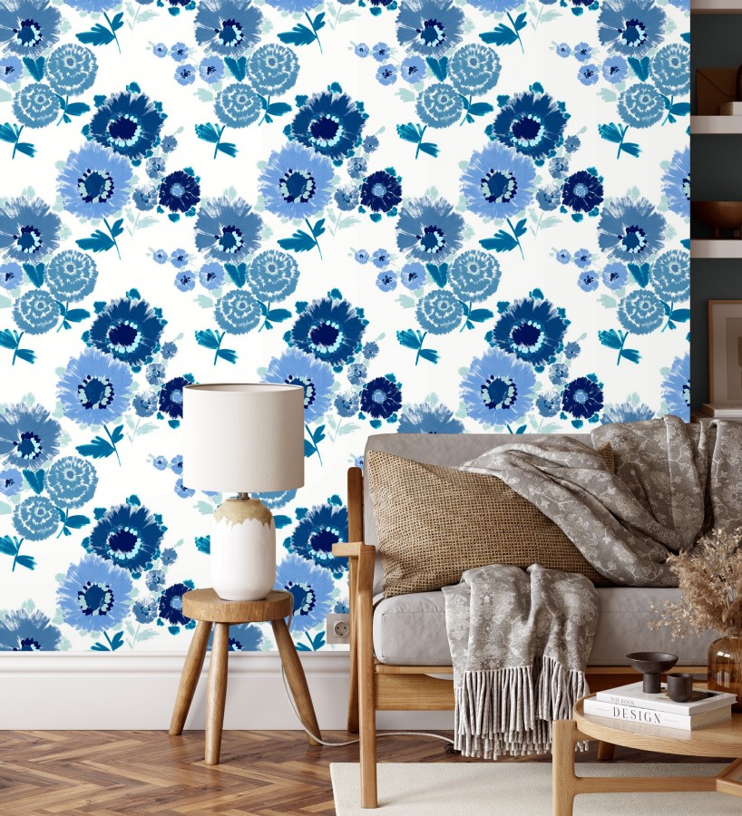 Papel pintado de flores grandes colores intensos en azul Klein Micaela Spring 682130