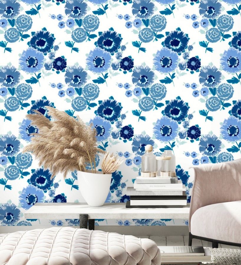 Papel pintado de flores grandes colores intensos en azul Klein Micaela Spring 682130