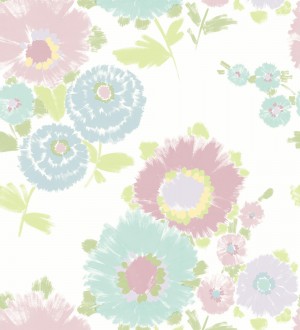 Papel pintado de flores grandes colores pasteles rosa y celeste Micaela Spring 682131