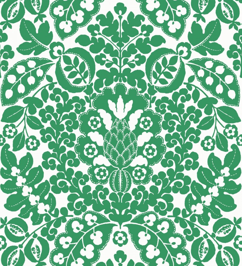 Papel pintado damasco estilo francés color intenso verde Reiko 682134
