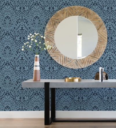 Papel pintado damasco estilo francés color intenso azul oscuro Reiko 682135