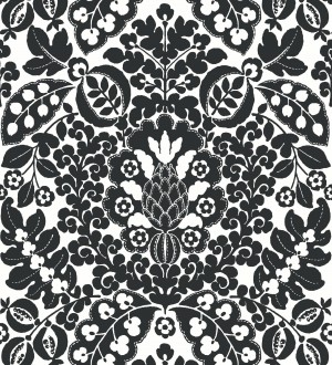 Papel pintado damasco estilo francés color intenso negro Reiko 682138