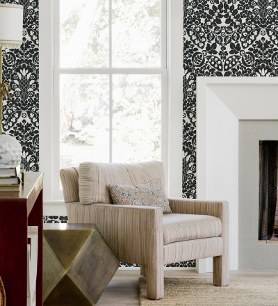 Papel pintado damasco estilo francés color intenso negro Reiko 682138