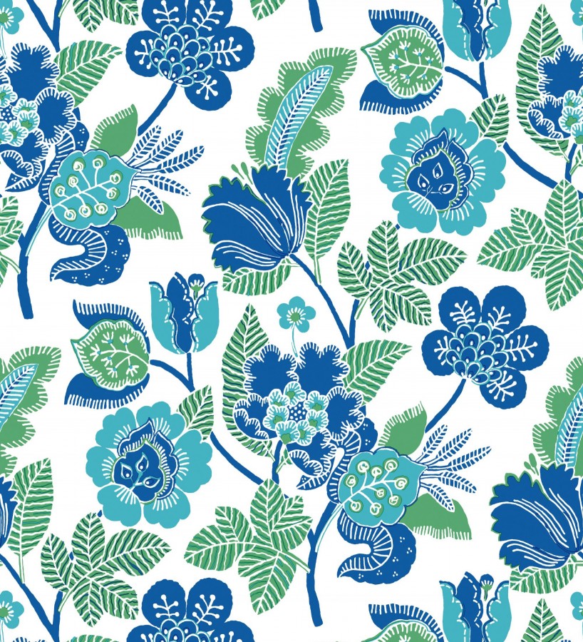 Papel pintado de flores colores intenso azul y verde Milenka 682140