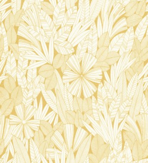 Papel pintado de flores y hojas color amarillo Anude Tropical 682144