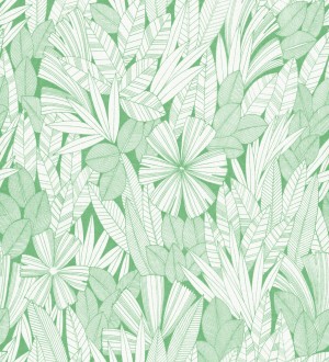 Papel pintado de flores y hojas color verde Anude Tropical 682146