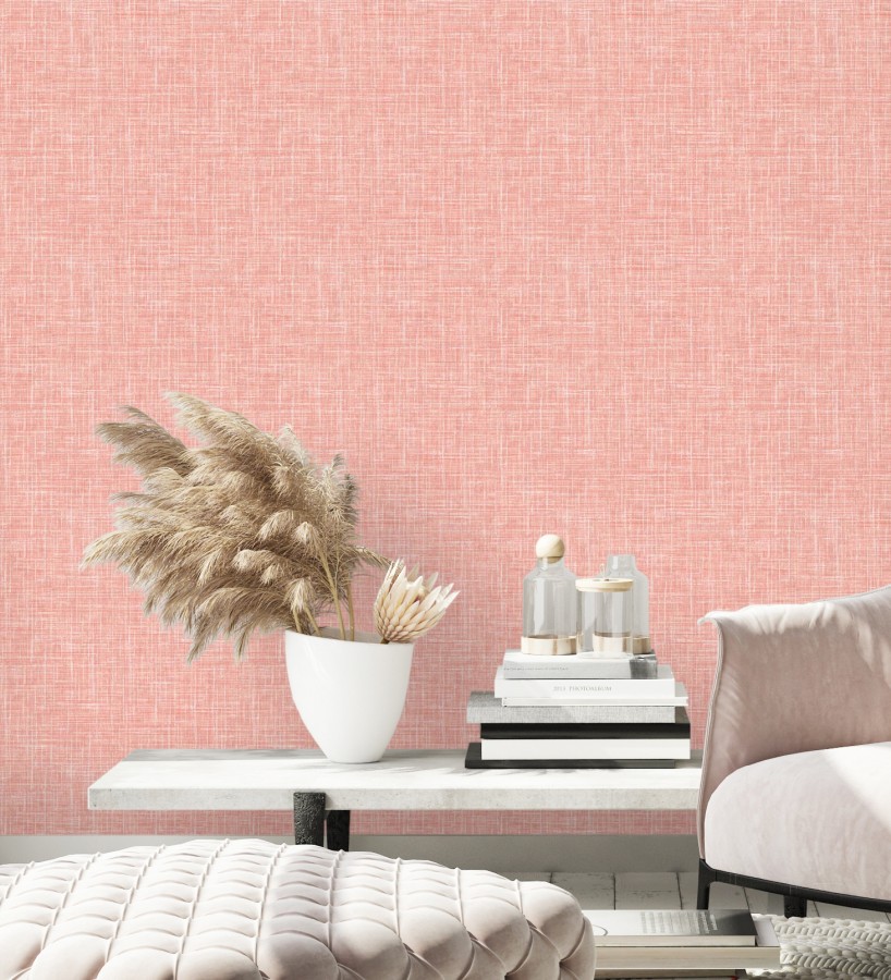Papel pintado liso imitación lino color intenso rosa Airam Linen 682156