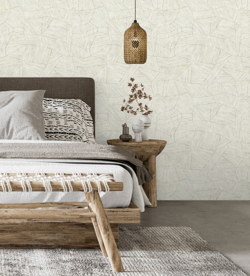 Papel pintado con diseño textil africano para paredes color beige Catava 682282