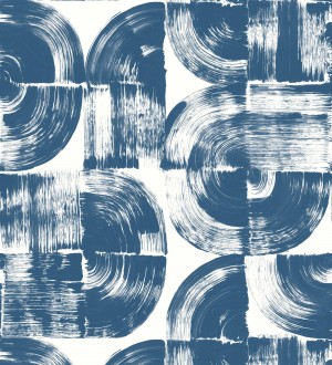 Papel pintado abstracto evocando discos de vinilo azul estilo retro moderno Sipho 682289