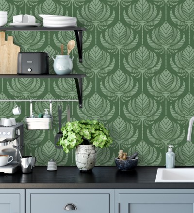 Papel pintado hojas de palma egipcia color verde Malaika 682308