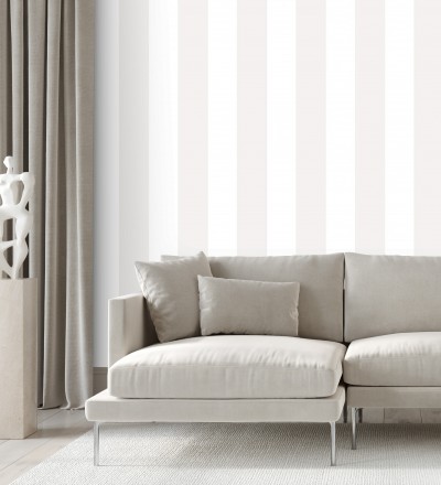 Papel pintado de rayas anchas beige y blanco Oxford Stripes 128397