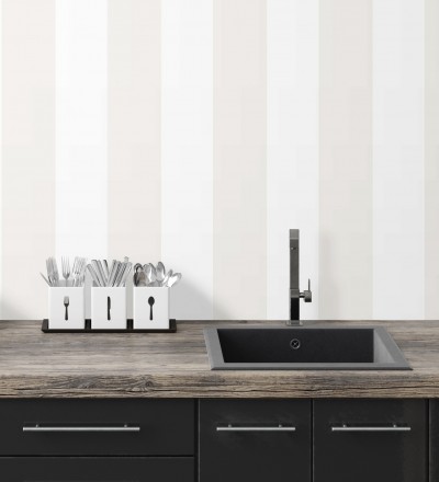 Papel pintado de rayas anchas beige y blanco Oxford Stripes 128397
