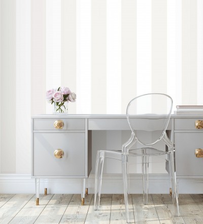 Papel pintado de rayas anchas beige y blanco Oxford Stripes 128397