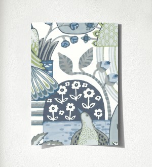Papel pintado maceta de plantas y flores con pájaros multicolor diseño patchwork Dafne 500682092