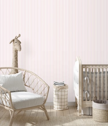 Papel pintado rayas infantiles bicolor rosa claro y blanco Raya Teddy Sailors 232150