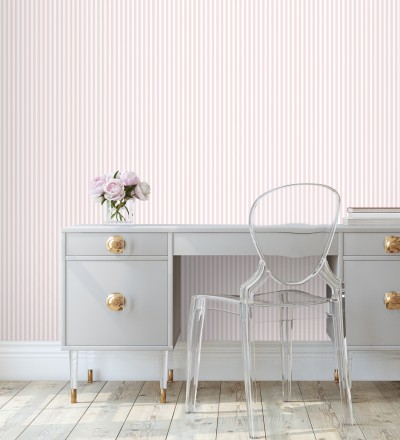 Papel pintado rayas infantiles bicolor rosa claro y blanco Raya Teddy Sailors 232150