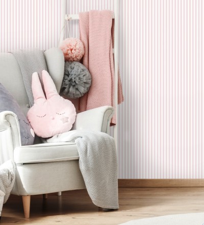 Papel pintado rayas infantiles bicolor rosa claro y blanco Raya Teddy Sailors 232150