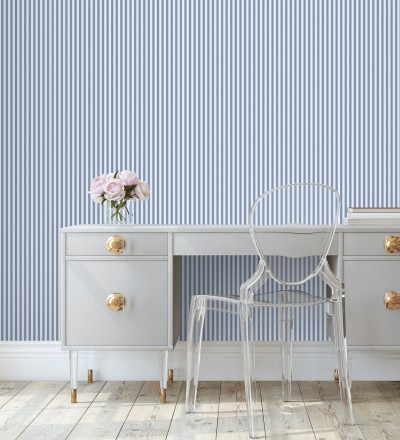 Papel pintado rayas infantiles bicolor azul lavanda pálido y blanco Raya Teddy Sailors 232152