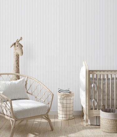 Papel pintado rayas infantiles bicolor gris claro y blanco Raya Teddy Sailors 232153