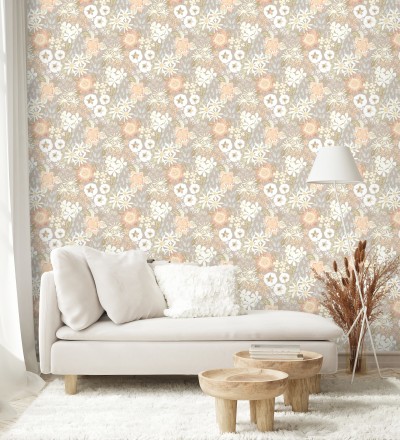 Papel pintado jardín de flores fondo gris calido estilo botánico Masie Garden 682060