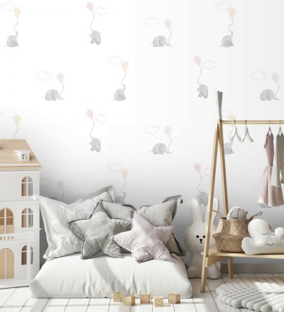 Papel pintado elefantes infantiles con cometas Candy Elephants 232118