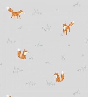 Papel pintado zorros coquetos infantiles fondo gris claro Foxes 232133