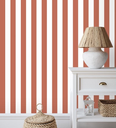 Papel pintado de rayas rojo y blanco Gary Stripes 128392