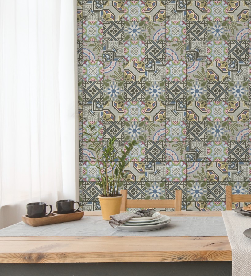 Papel pintado mosaico árabe de azulejos multicolor Misuri 8816