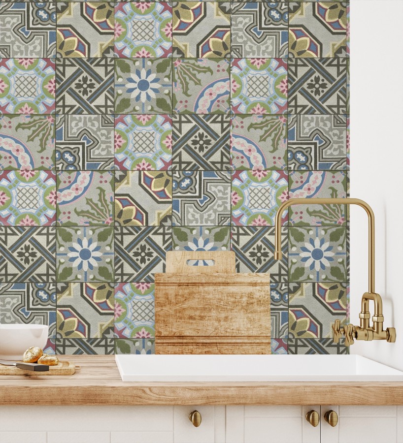 Papel pintado mosaico árabe de azulejos multicolor Misuri 8816