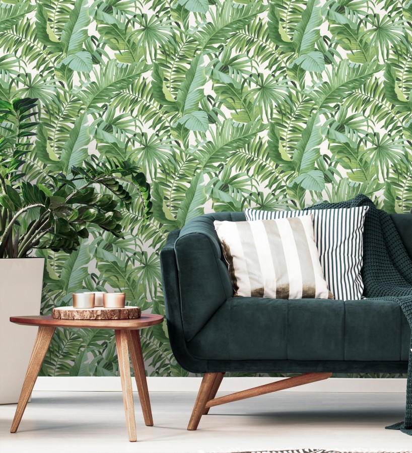 Papel pintado de hojas tropicales verdes Palm Beach 680754