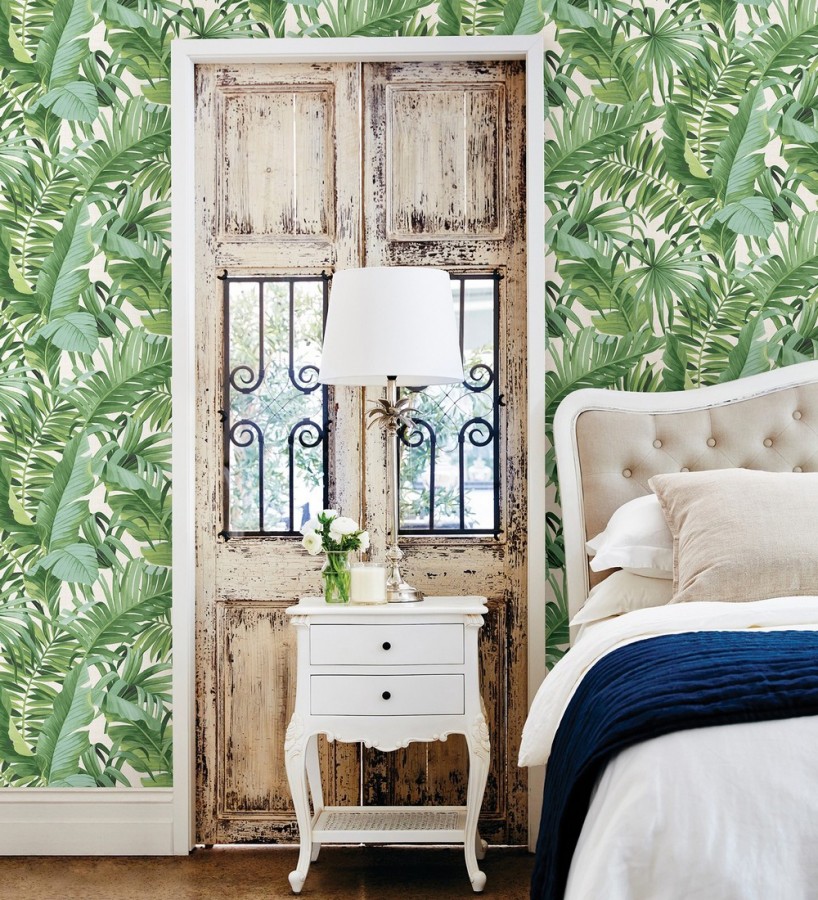 Papel pintado de hojas tropicales verdes  Palm Beach 680754